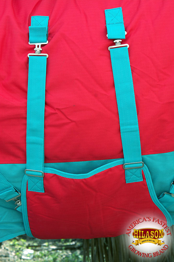 Hilason 600D Winter Waterproof Horse Turnout Blanket Belly Wrap Red &amp; Turquoise