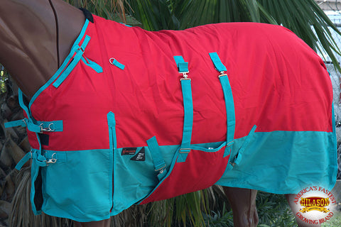 Hilason 600D Winter Waterproof Horse Turnout Blanket Belly Wrap Red & Turquoise