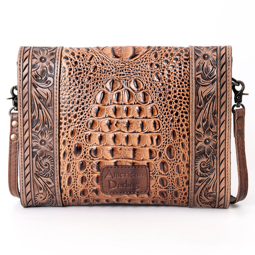 American Darling ADBG942 Crossbody Hand Tooled Crocodile Embossed Genuine Leather Women Bag Western Handbag Purse
