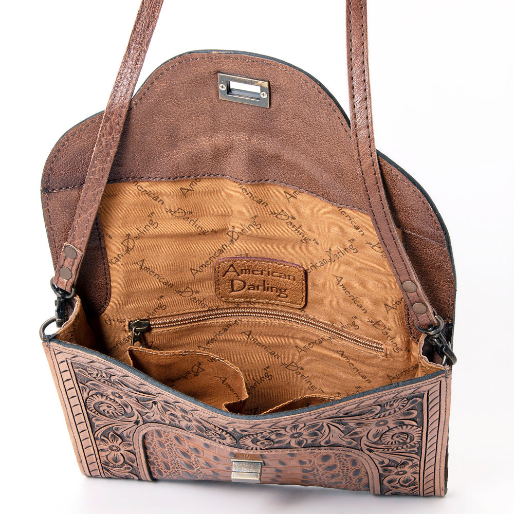 American Darling ADBG942 Crossbody Hand Tooled Crocodile Embossed Genuine Leather Women Bag Western Handbag Purse
