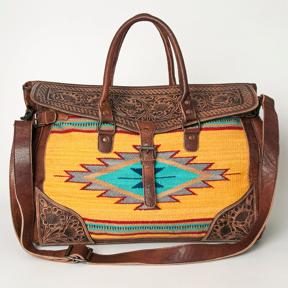 American Darling ADBG516 Duffel Hand Tooled Saddle Blanket Genuine Leather Women Bag Western Handbag Purse
