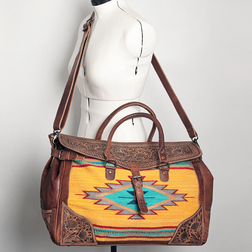 American Darling ADBG516 Duffel Hand Tooled Saddle Blanket Genuine Leather Women Bag Western Handbag Purse