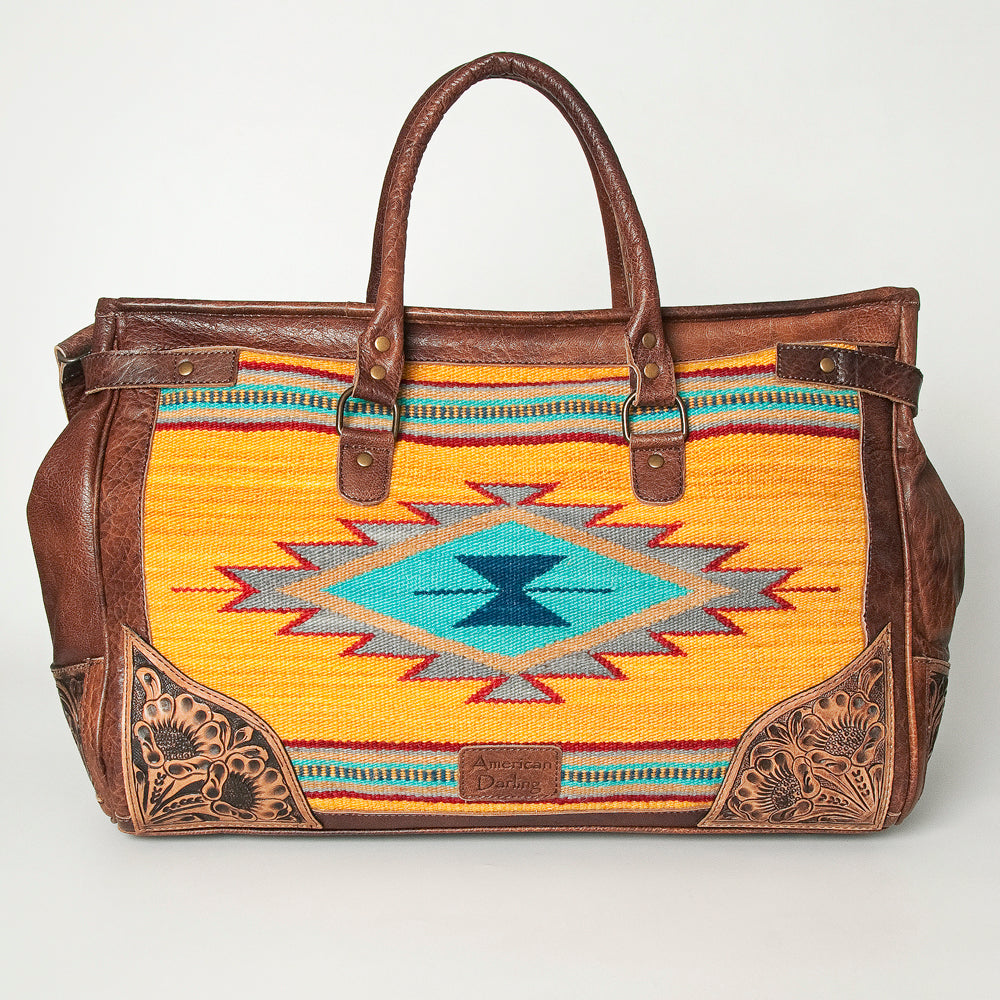 American Darling ADBG516 Duffel Hand Tooled Saddle Blanket Genuine Leather Women Bag Western Handbag Purse