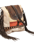 OHLAY MESSENGER Hand Tooled Upcycled Wool Upcycled Canvas Hair-on Genuine Leather women bag western handbag purse