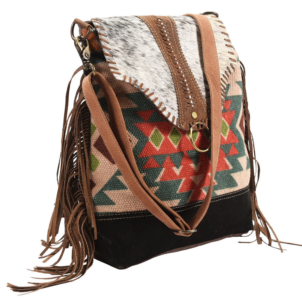 OHLAY MESSENGER Upcycled Wool Upcycled Canvas Hair-on Genuine Leather women bag western handbag purse