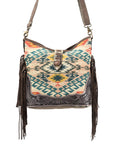 OHLAY KB396 Cross Body Hand Tooled Upcycled Wool Upcycled Canvas Hair-On Genuine Leather women bag western handbag purse