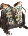 OHLAY KB396 Cross Body Hand Tooled Upcycled Wool Upcycled Canvas Hair-On Genuine Leather women bag western handbag purse