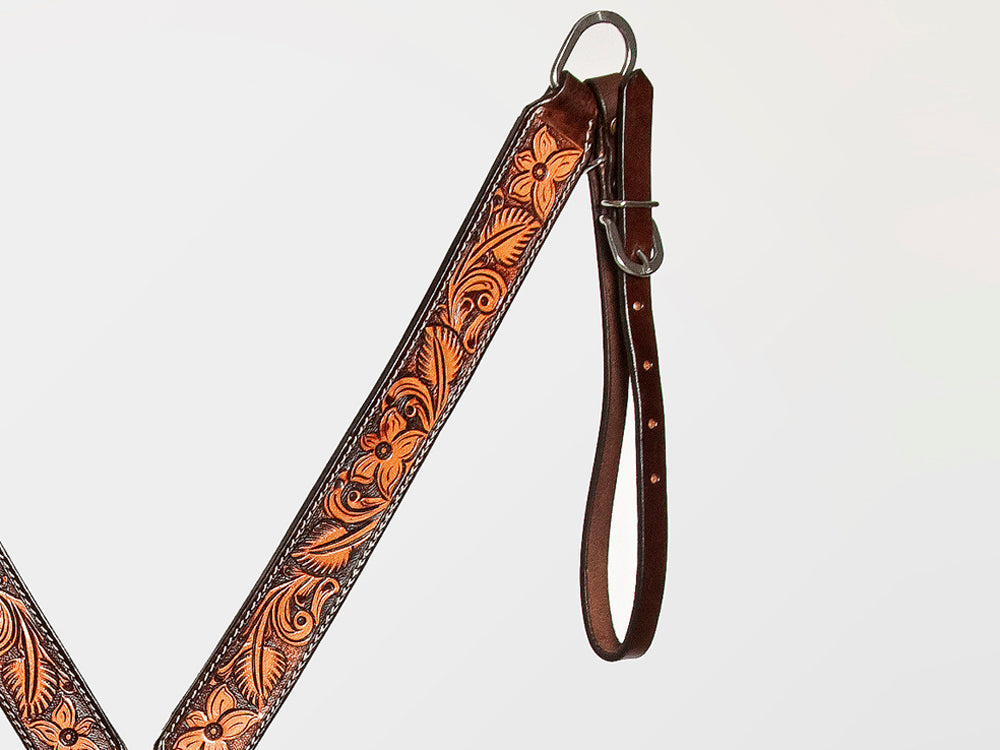 HILASON Western American Leather Horse Headstall &amp; Breast Collar Floral Carved Tack Set Dark Brown