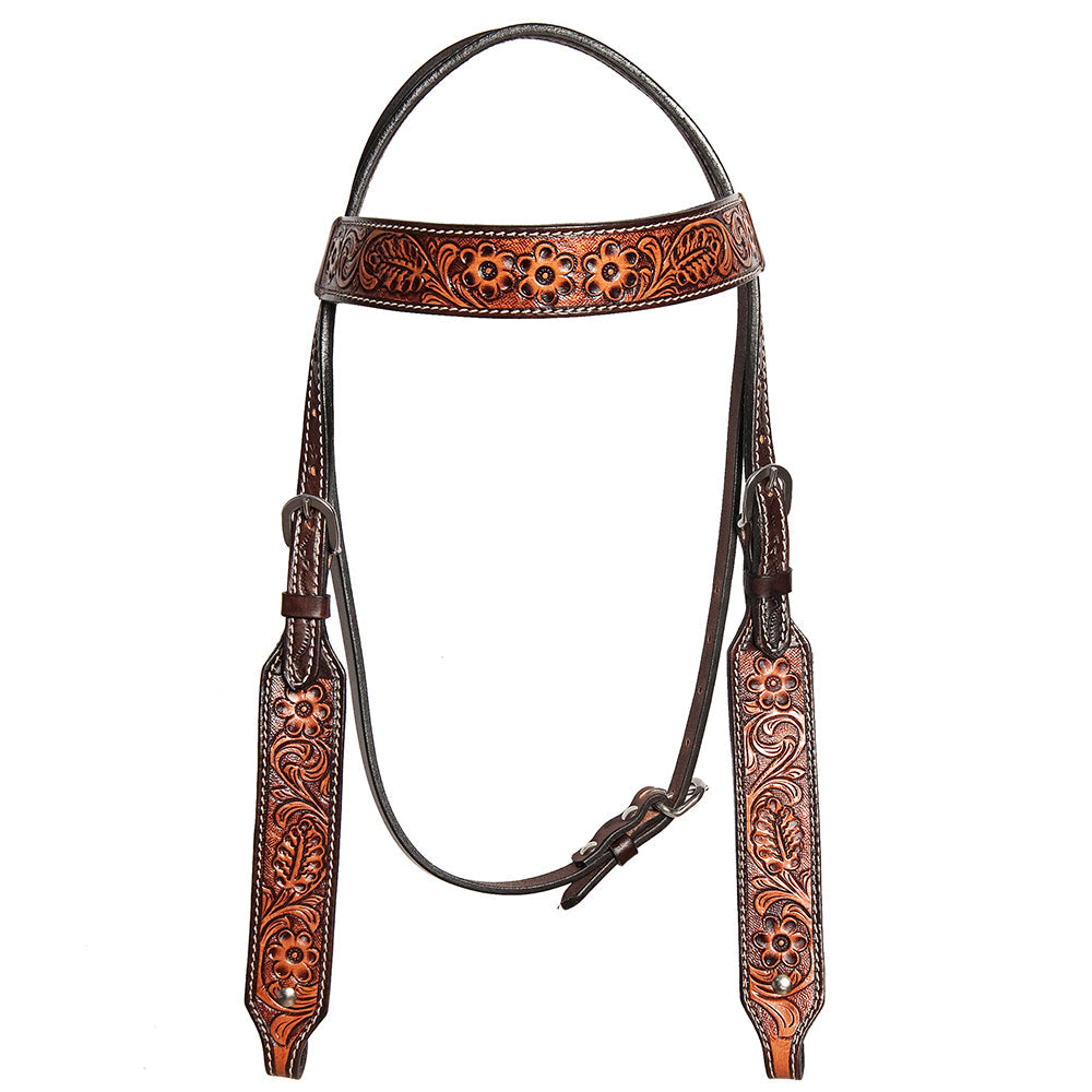HILASON Western American Leather Horse Headstall &amp; Breast Collar Floral Carved Tack Set Dark Brown