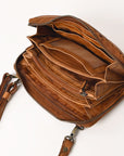 Spaghetti Western Swc448Tan Wallet Vintage Handmade Drum Dyed Genuine European Cowhide Leather Women Bag Western Handbag Purse