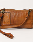 Spaghetti Western Swc448Tan Wallet Vintage Handmade Drum Dyed Genuine European Cowhide Leather Women Bag Western Handbag Purse