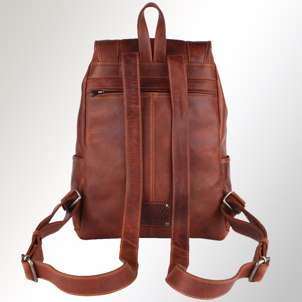 Spaghetti Western Swc427Tbrn Backpack Vintage Handmade Drum Dyed Genuine European Cowhide Leather Women Bag Western Handbag Purse