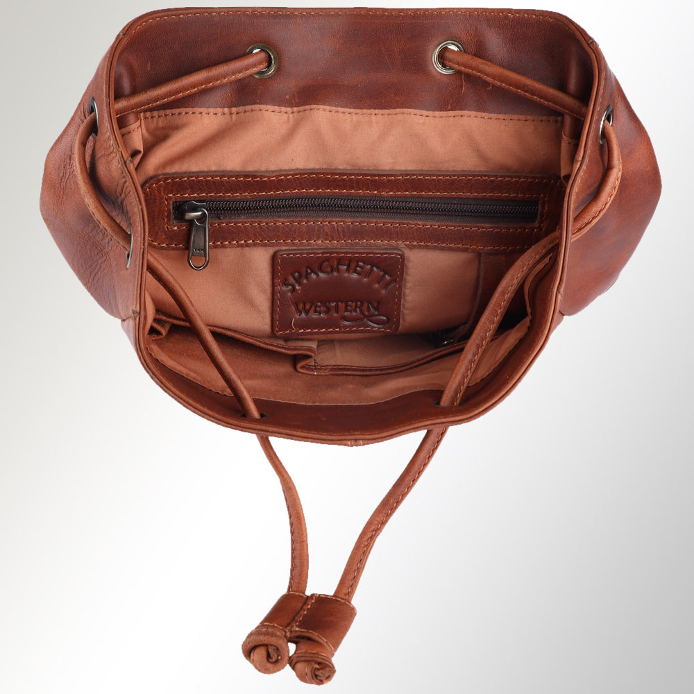 Spaghetti Western Swc427Tbrn Backpack Vintage Handmade Drum Dyed Genuine European Cowhide Leather Women Bag Western Handbag Purse