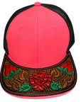American Darling Men Women Adjustable Cap With Leather On Visor Red w/ Black