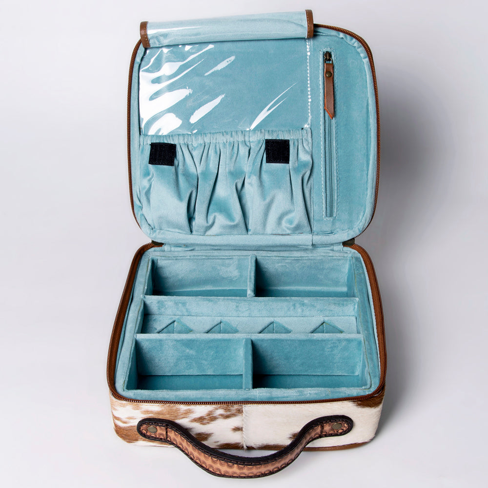 American Darling Jewelry Case Hand Tooled Hair-On Genuine Leather Women Bag Western Handbag Purse
