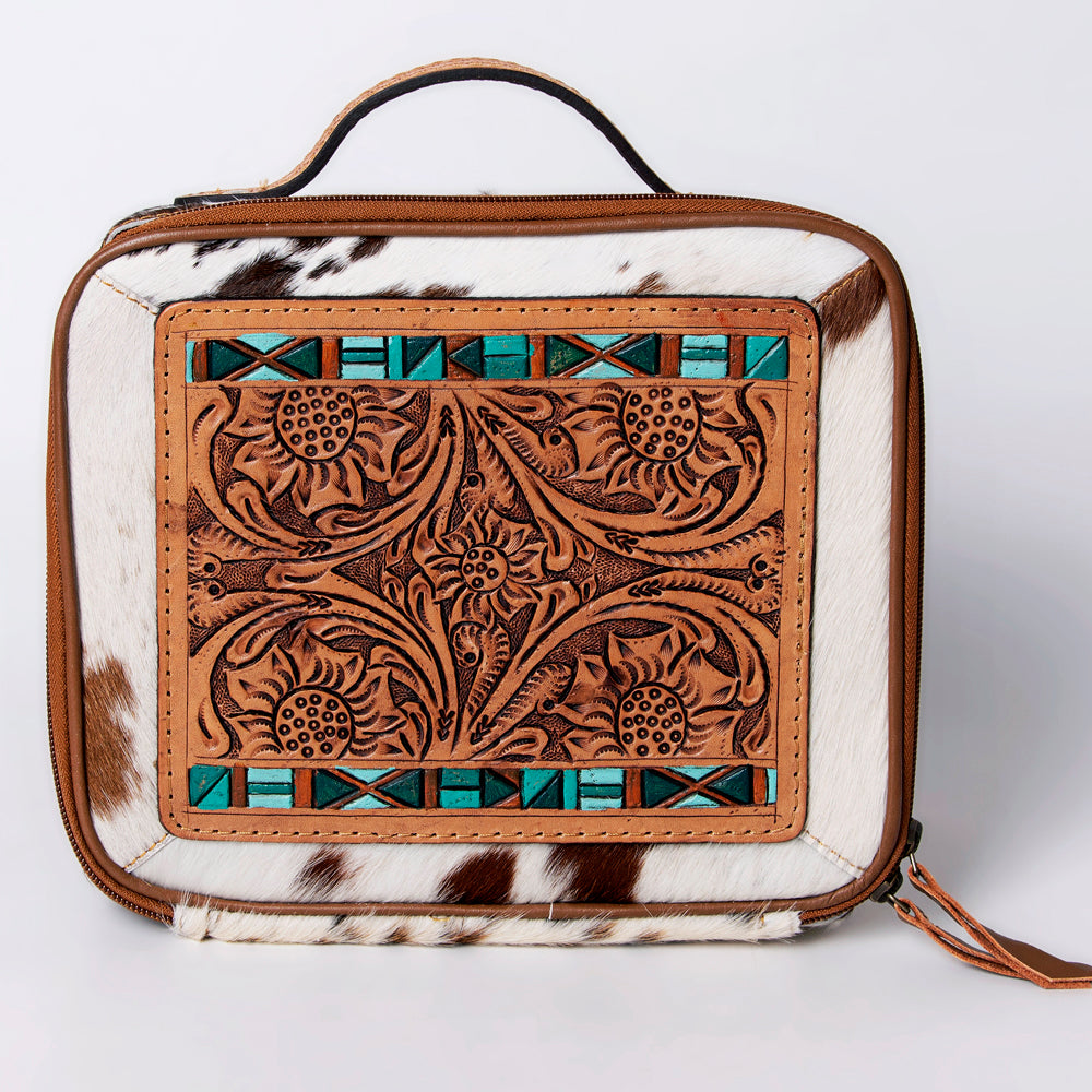 American Darling Jewelry Case Hand Tooled Hair-On Genuine Leather Women Bag Western Handbag Purse