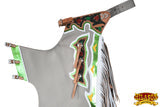 Hilason Bronc Bull Riding Genuine Leather Rodeo Western Chaps White Green