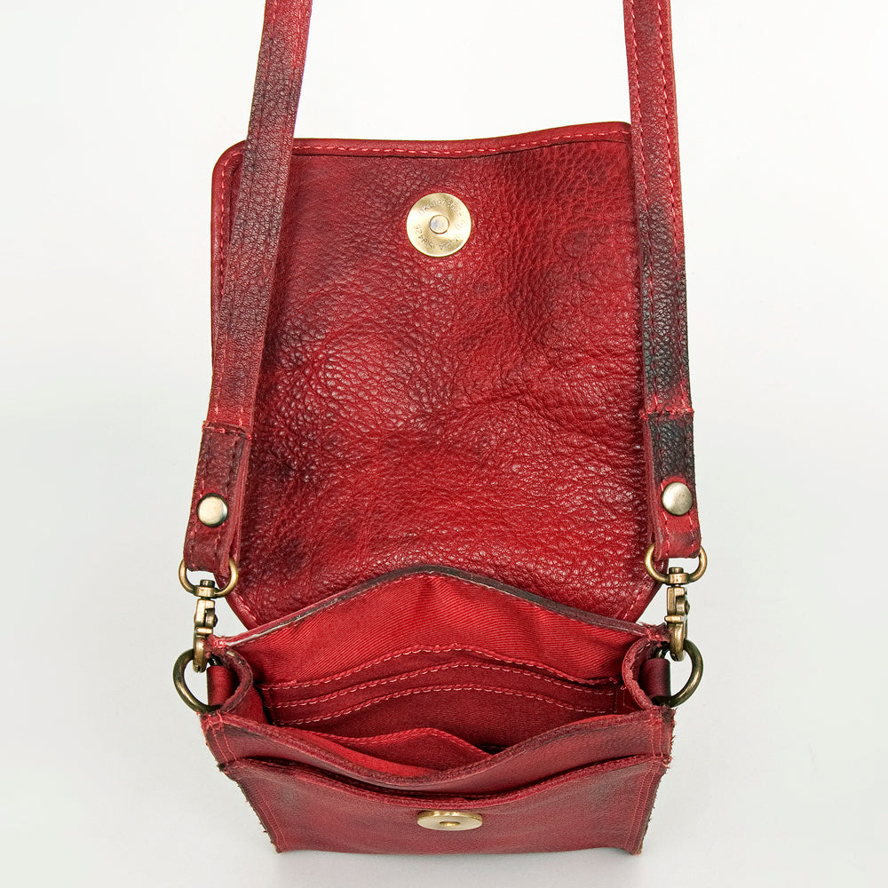Never Mind Nmbgm134D Cell Phone Holder Vintage Handmade Genuine Cowhide Leather Women Bag Western Handbag Purse
