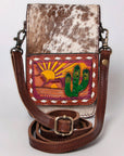 American Darling Cell Phone Holder Hand Tooled Hair-On Genuine Leather Women Bag Western Handbag Purse