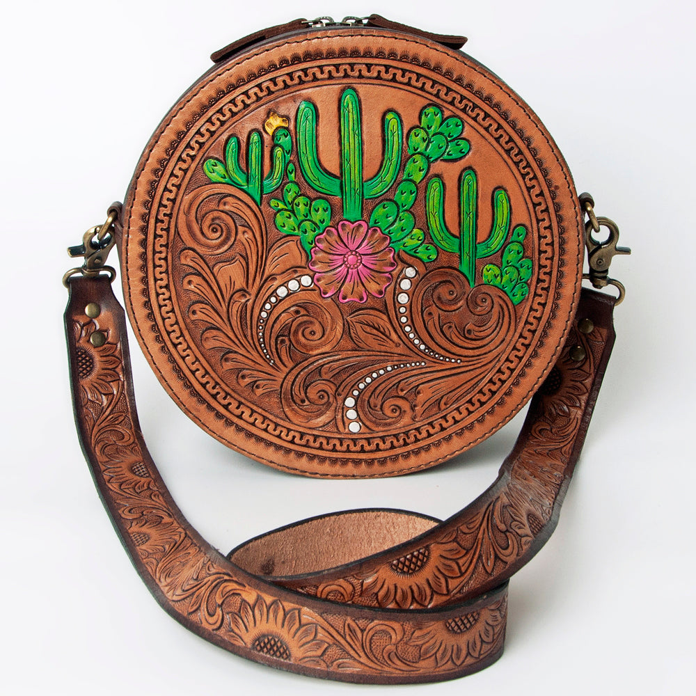 American Darling ADBGA301 Canteen Hand Tooled Genuine Leather Women Bag Western Handbag Purse