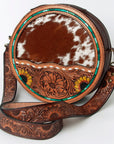 American Darling ADBGA303 Canteen Hand Tooled Hair-On Genuine Leather Women Bag Western Handbag Purse