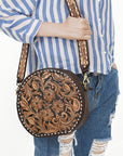 American Darling ADBGA304 Canteen Hand Tooled Genuine Leather Women Bag Western Handbag Purse
