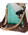 ADBGS192BL American Darling Hair On Crocodile Embossed Genuine Leather Women Bag Western Handbag Purse
