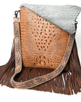 American Darling ADBGS192BM Large Crossbody Hair-On Crocodile Embossed Genuine Leather Women Bag Western Handbag Purse