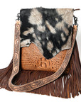 American Darling ADBGS192BM Large Crossbody Hair-On Crocodile Embossed Genuine Leather Women Bag Western Handbag Purse