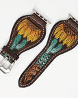American Darling Floral Hand Tooled I watch Men Women Genuine Leather Strap