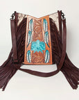 American Darling Hand Tooled Hair On Genuine Leather Women Bag Western Handbag Purse