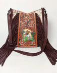 American Darling Hand Tooled Hair On Genuine Leather Women Bag Western Handbag Purse