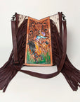 American Darling Hand Tooled Hair On Genuine Leather Women Bag Western Handbag Purse