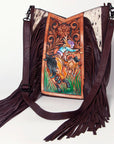 American Darling Hand Tooled Hair On Genuine Leather Women Bag Western Handbag Purse