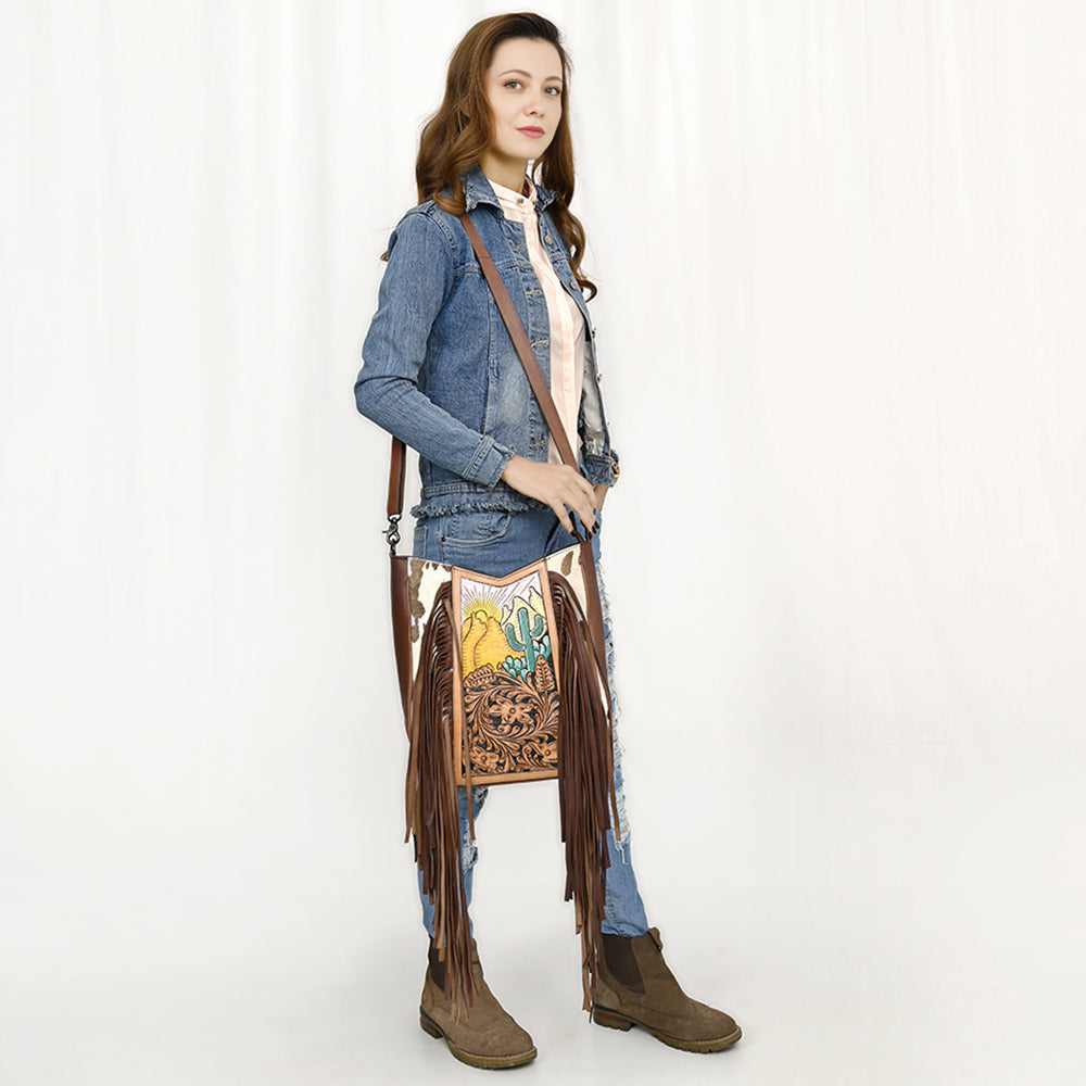 American Darling Hand Tooled Hair On Genuine Leather Women Bag Western Handbag Purse
