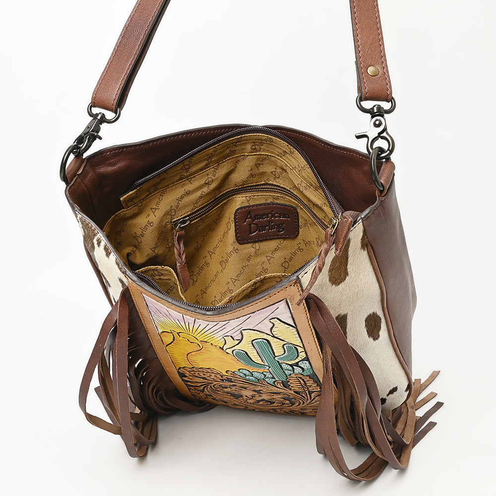 American Darling Hand Tooled Hair On Genuine Leather Women Bag Western Handbag Purse