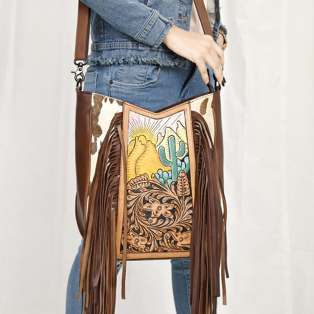 American Darling Hand Tooled Hair On Genuine Leather Women Bag Western Handbag Purse