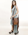 American Darling Hand Tooled Hair On Genuine Leather Women Bag Western Handbag Purse