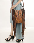American Darling Hand Tooled Hair On Genuine Leather Women Bag Western Handbag Purse