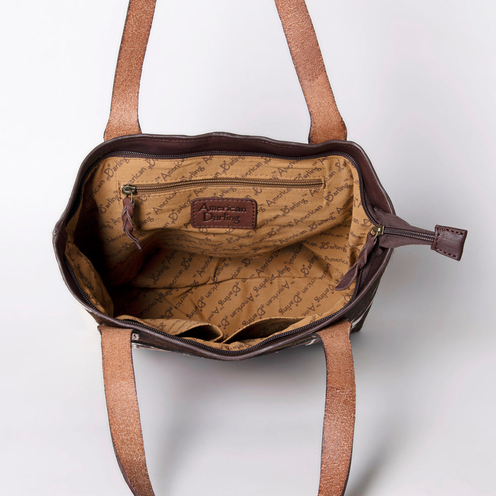 American Darling Tote Hand Tooled Hair-On Genuine Leather Women Bag Western Handbag Purse