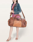 American Darling Duffel Hand Tooled Genuine Leather Western Women Bag | Handbag Duffle Weekend Travel Bags for