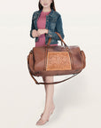 American Darling Duffel Hand Tooled Genuine Leather Western Women Bag | Handbag Duffle Weekend Travel Bags for
