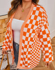 Plus Size Checker Drop Shoulder Open Front Cardigan