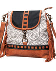 OHLAY KB463 Cross Body Upcycled Canvas Genuine Leather women bag western handbag purse