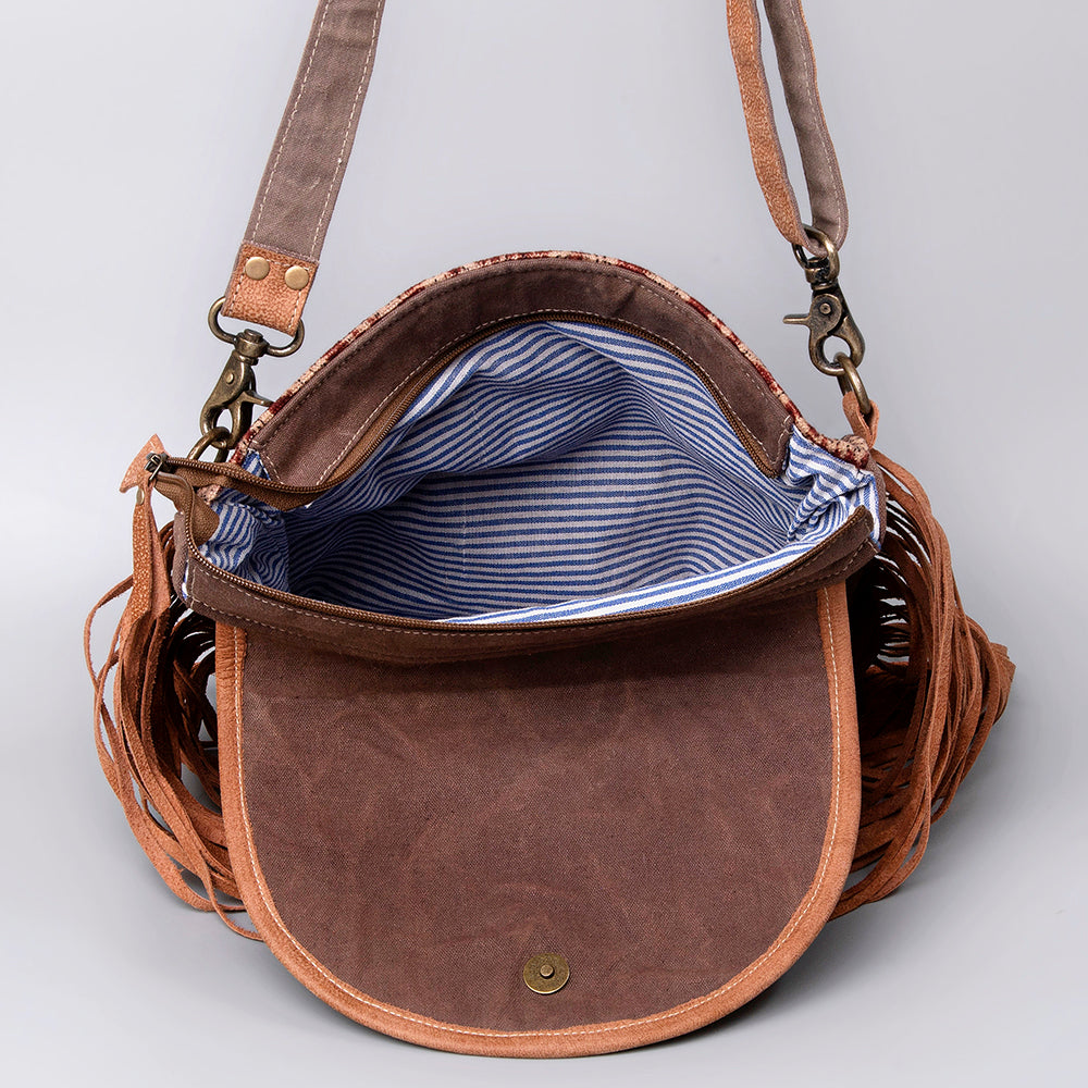 OHLAY KB483 Cross Body Upcycled Canvas Hair-On Genuine Leather women bag western handbag purse