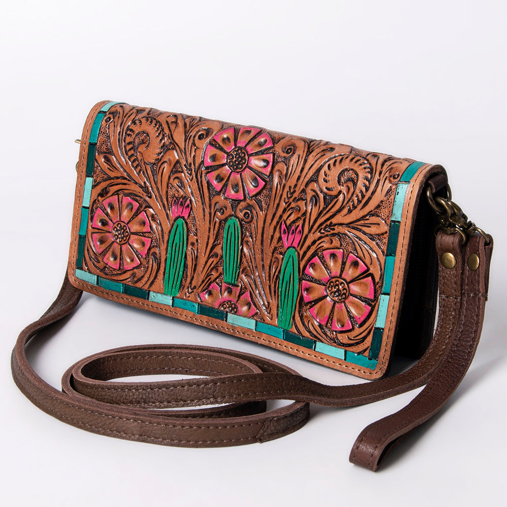 American Darling Organiser Hair-On Hand Tooled Genuine Leather Women Bag Western Handbag Purse
