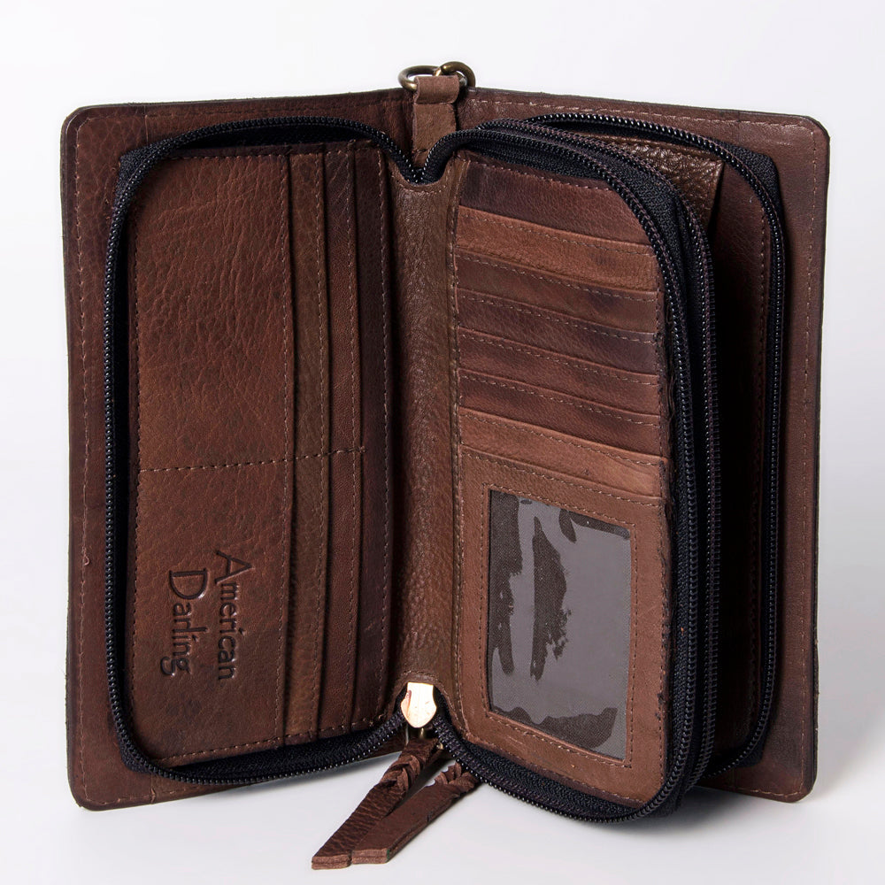 American Darling Organiser Hair-On Hand Tooled Genuine Leather Women Bag Western Handbag Purse
