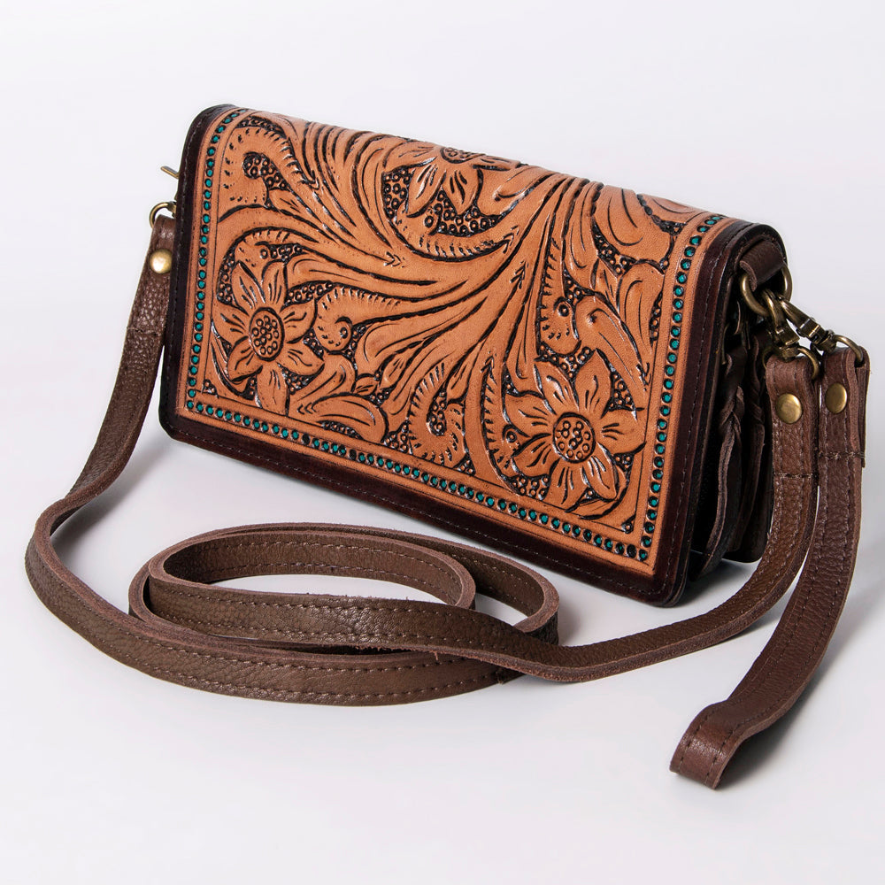 American Darling Organiser Hair-On Hand Tooled Genuine Leather Women Bag Western Handbag Purse