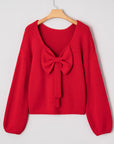 Bow Tie Backless Bubble Sleeve Sweater
