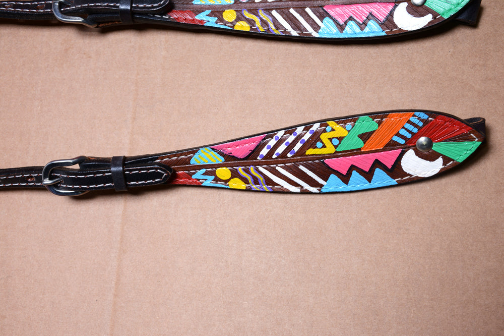 HILASON Western Horse Genuine Leather Printed Tack set Black | for